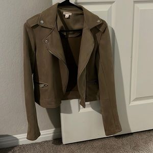 Olive suede bomber jacket